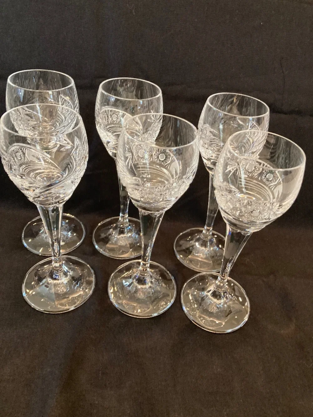 Bohemian/Czech  Set of 6 cut-crystal stem wine/port glass